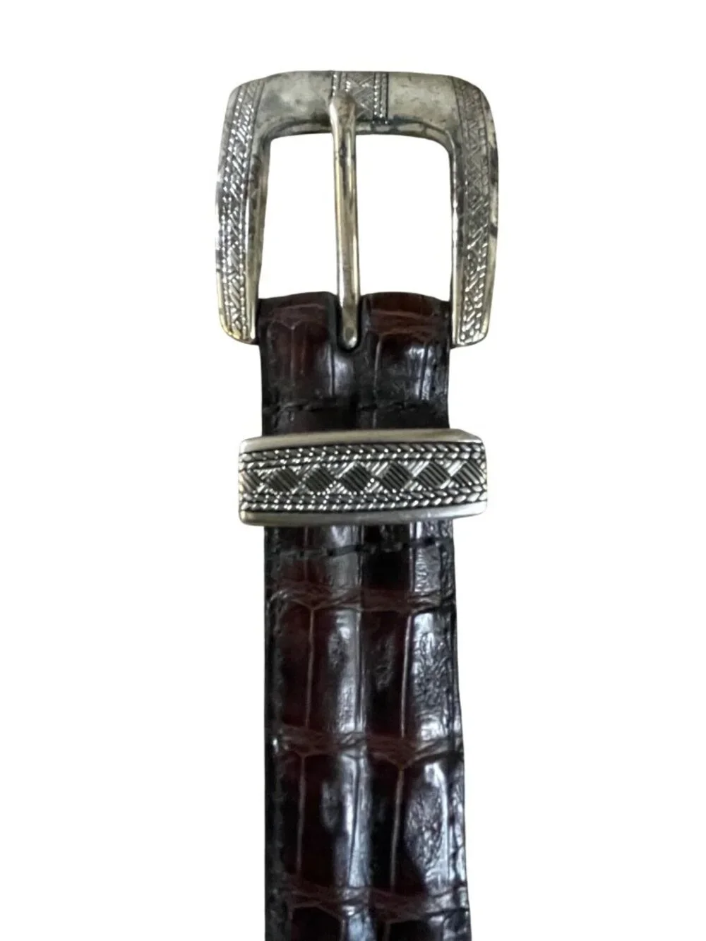 Johnston & Murphy South American Crocodile Leather Belt With Silver Buckle Made
